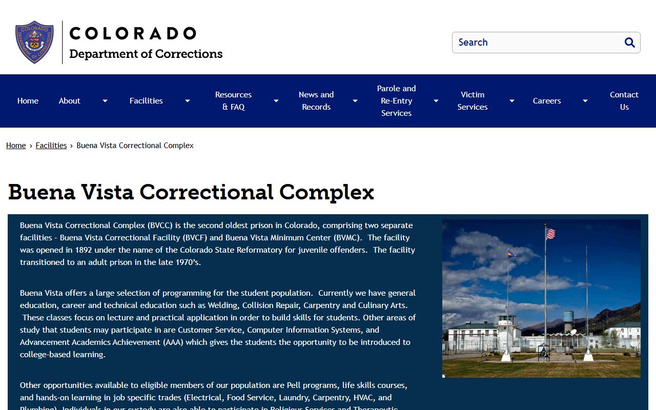 Buena Vista Correctional Complex inmate population facility profile